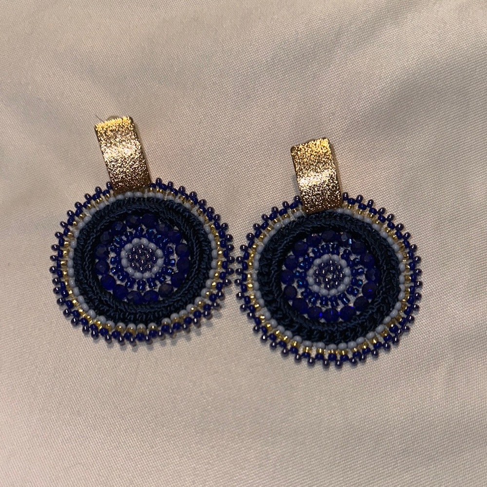 Elegant Blue and Gold Beaded Earrings
